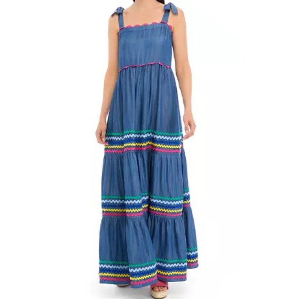 Crown & Ivy Women's Sleeveless Tiered Ric Rac MaxiDress Size XS Denim Color NWOT